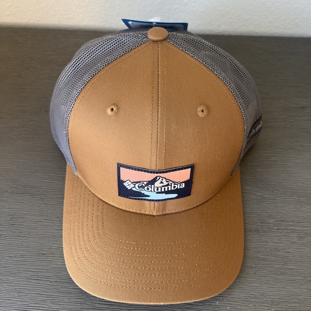 Columbia Unisex Mesh Flexfit Hat Cap Peak2River One Size Brown Gray NWT